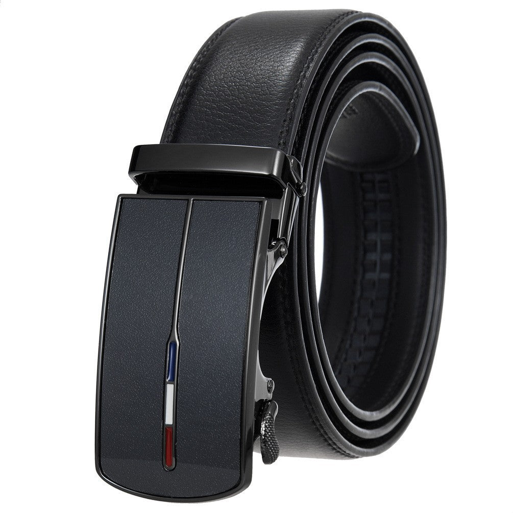Ceinture Vaugirard 20 noire pour homme en cuir avec boucle automatique en métal gunmetal et détails tricolores