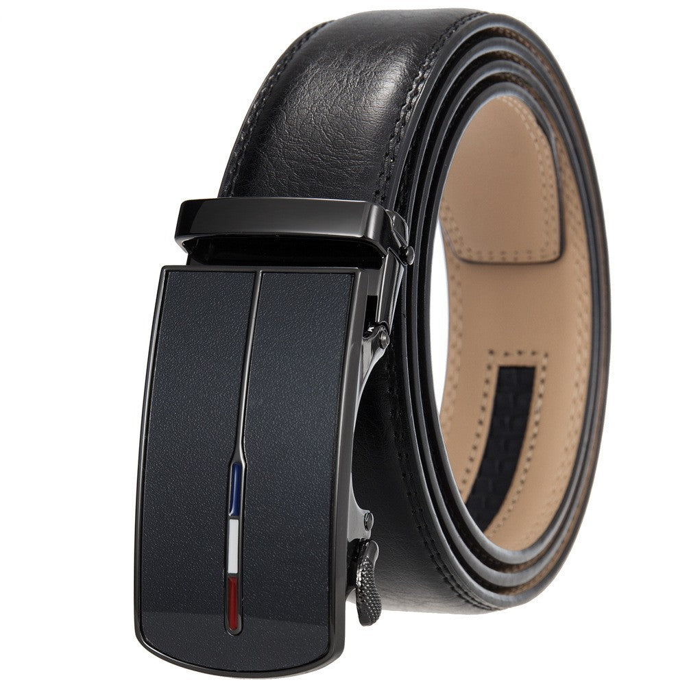 Ceinture Vaugirard 60 homme en cuir noir avec boucle automatique rectangulaire gunmetal et détails tricolores