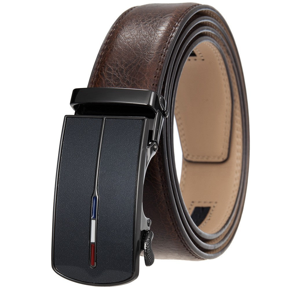 Ceinture Vaugirard 60 homme marron avec boucle automatique rectangulaire en métal gunmetal et détails tricolores
