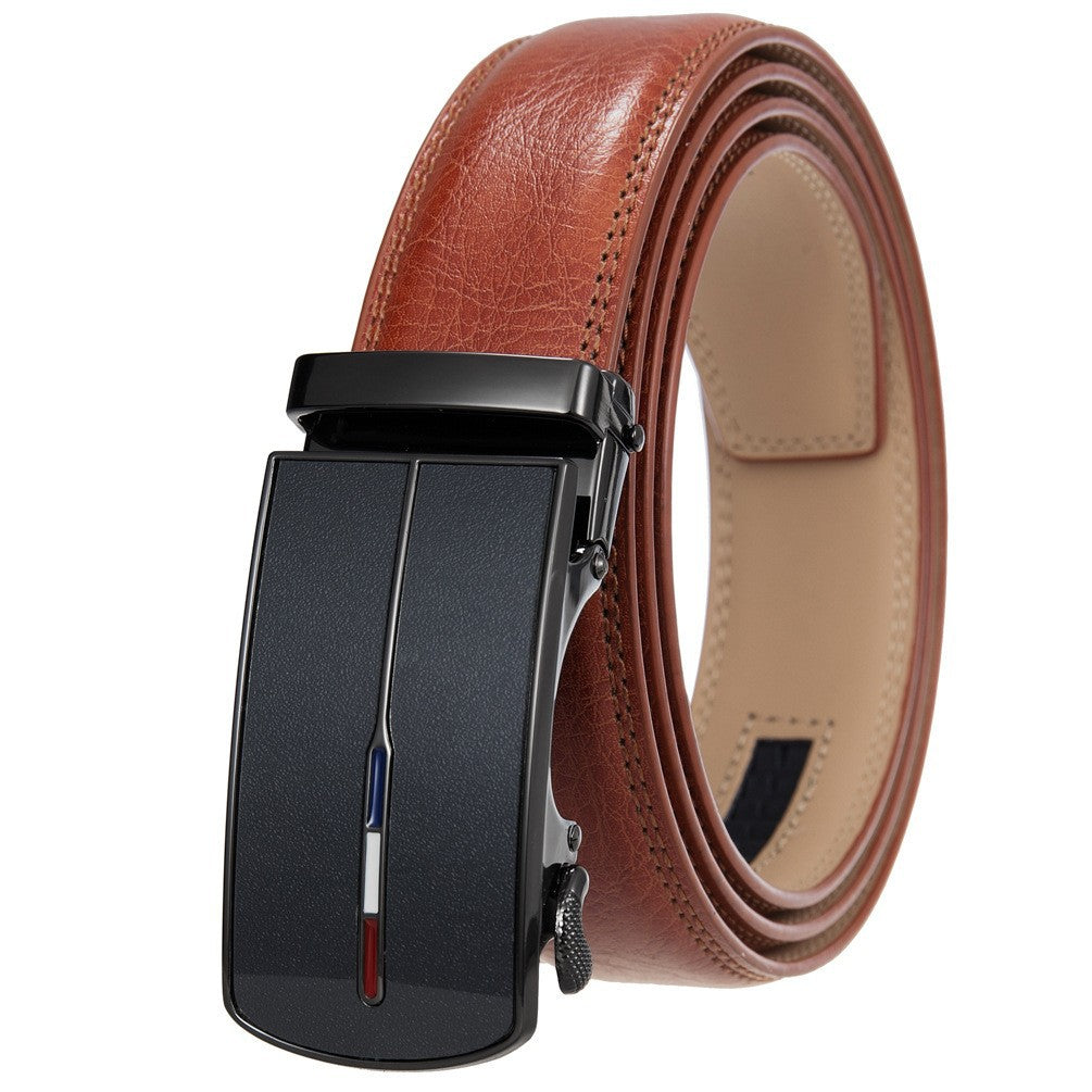 Ceinture en cuir de vachette marron clair Vaugirard 60 pour homme avec boucle automatique rectangulaire noire et détails tricolores
