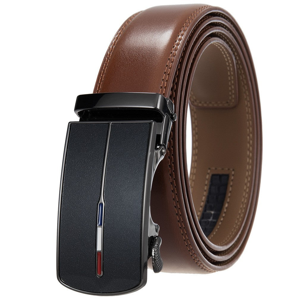 Ceinture Vaugirard 95 marron avec boucle automatique rectangulaire gunmetal et détails tricolores