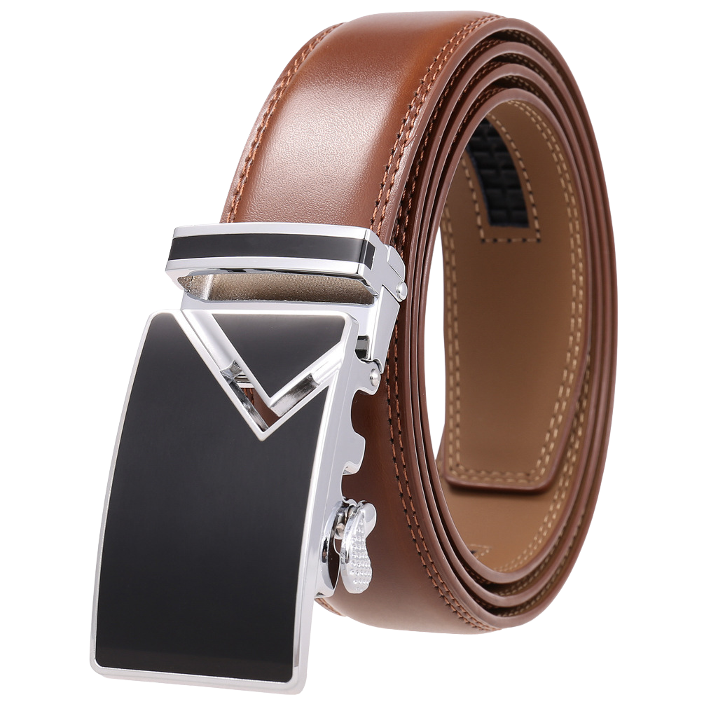 Ceinture pour homme Versailles 95 en cuir marron avec boucle automatique chromée et noire. #fullwidth