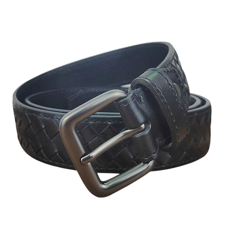 Ceinture Victor Zen en cuir tressé bleu marine avec boucle ardillon argentée