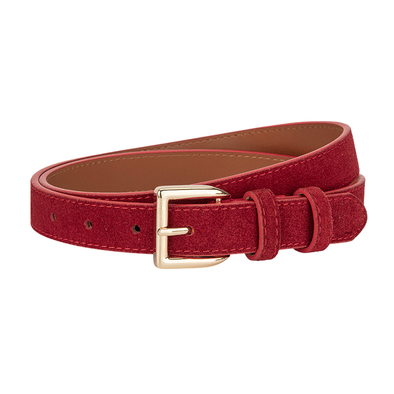 Ceinture femme Virtuose en daim rouge avec boucle dorée rectangulaire