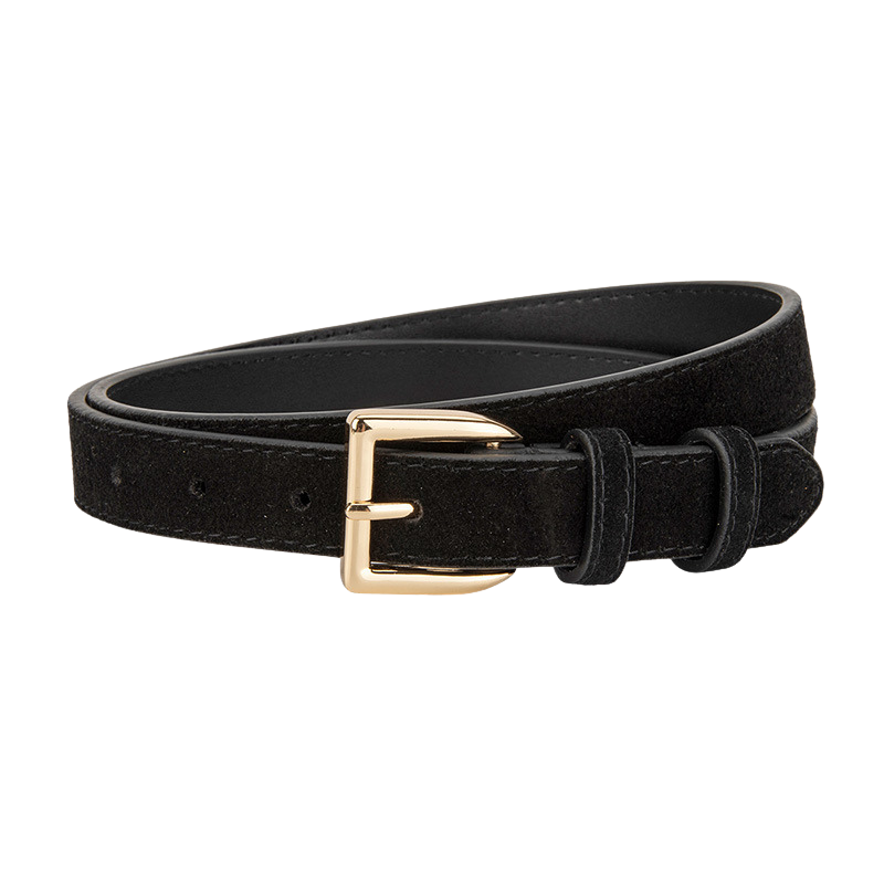 Ceinture femme Virtuose noire en cuir de vachette refendu avec boucle dorée rectangulaire