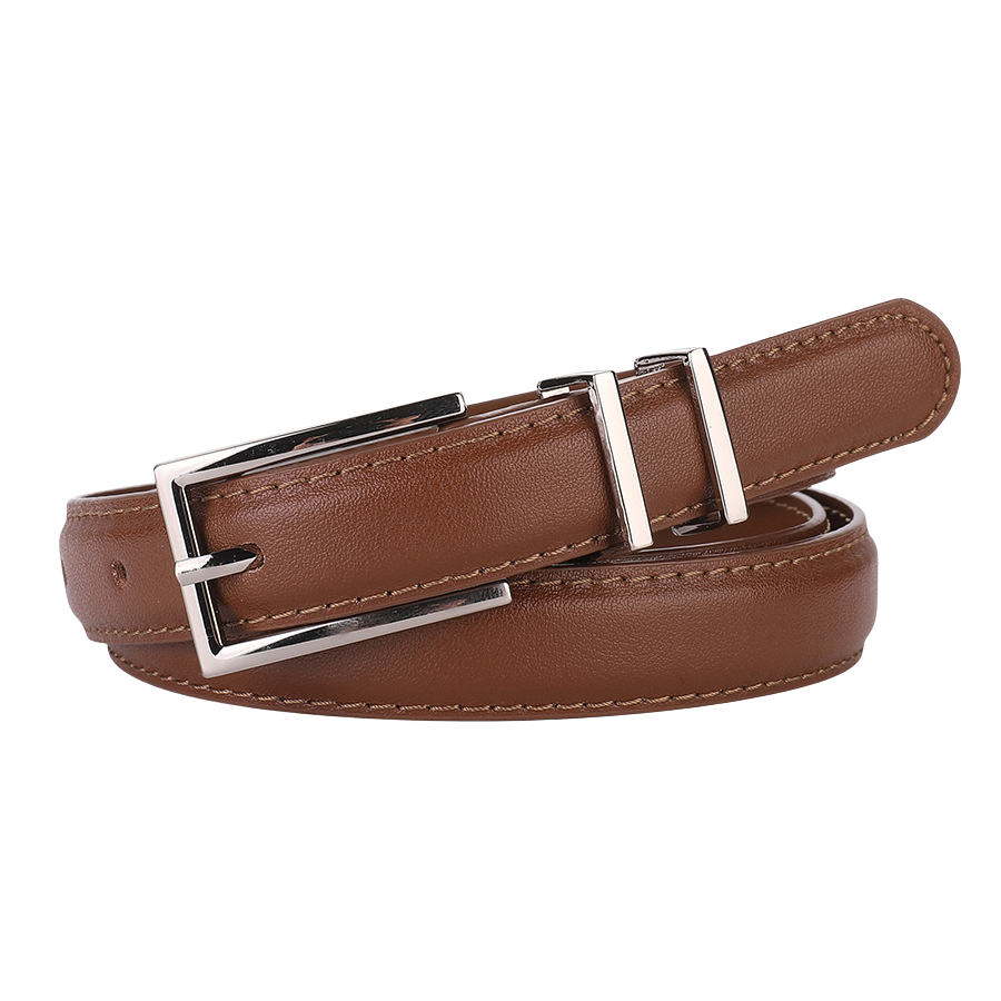 Ceinture fine marron en cuir de vachette Wilhelmine avec boucle argentée rectangulaire