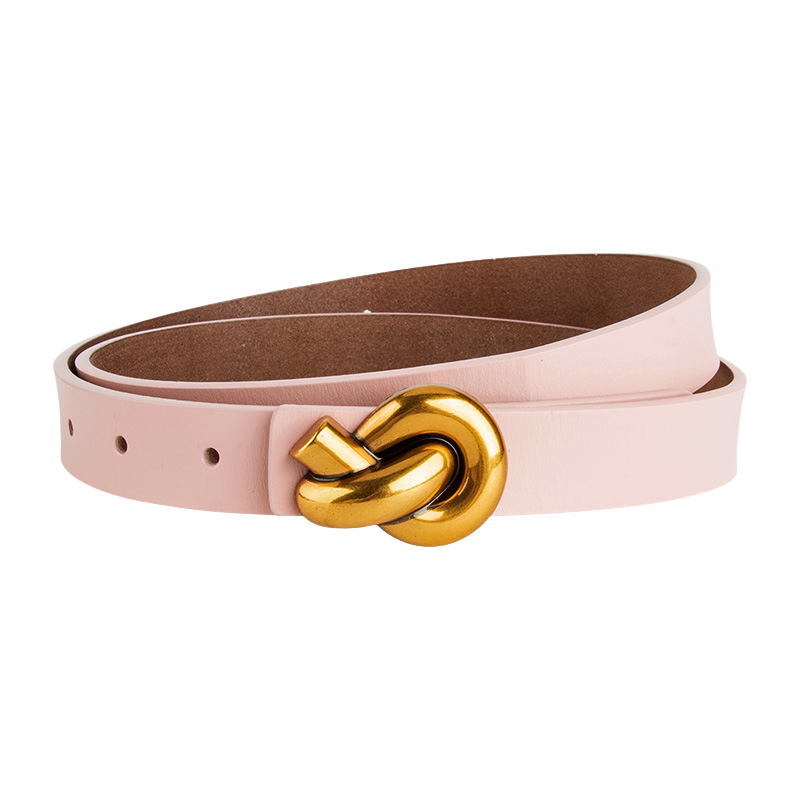 Ceinture femme Yasmine en cuir rose clair avec boucle nœud dorée