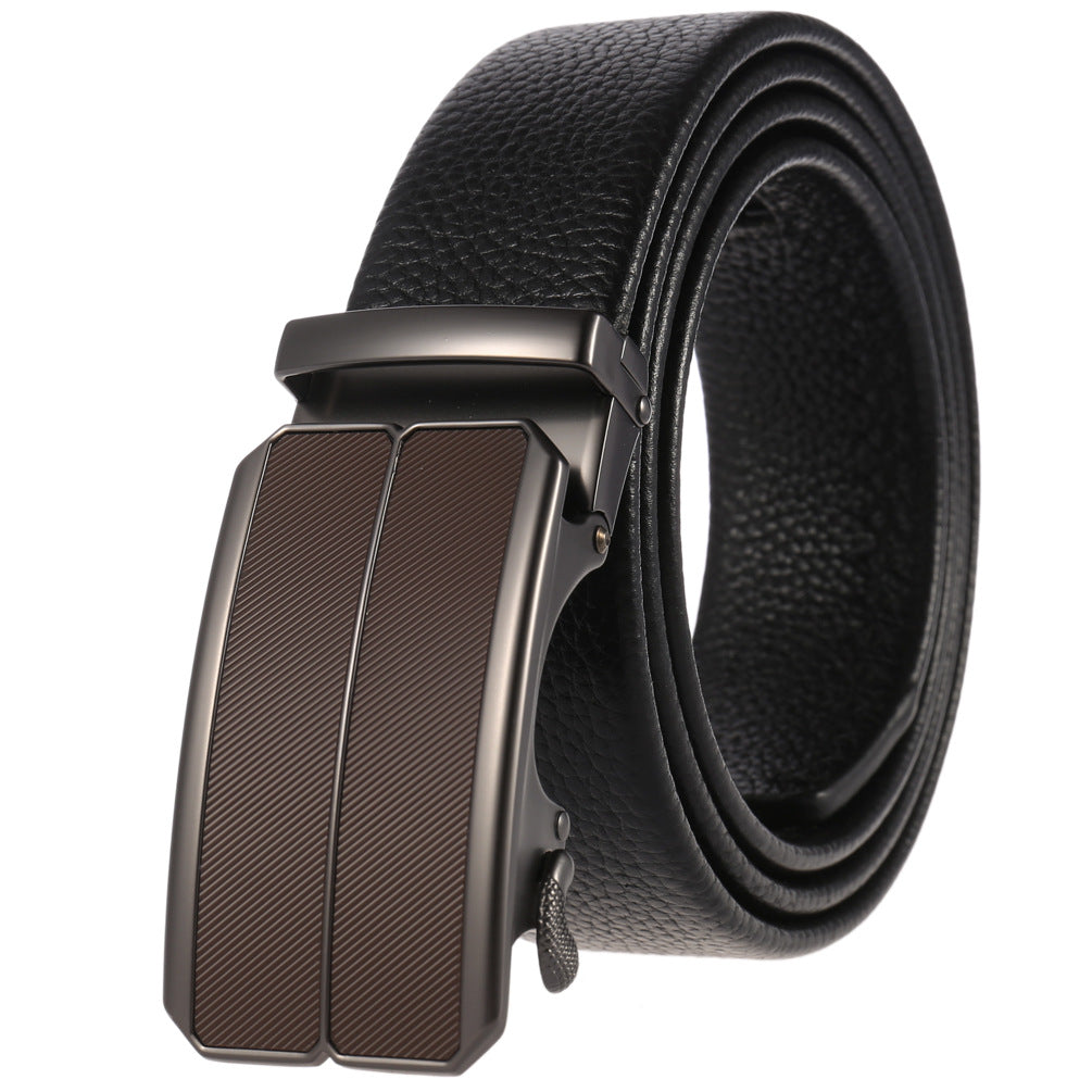 Ceinture homme Yves en cuir noir avec boucle automatique et insert marron texturé