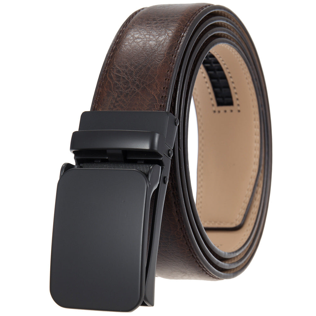 Ceinture homme Yves Lin 60 en cuir marron texturé avec boucle automatique rectangulaire noire