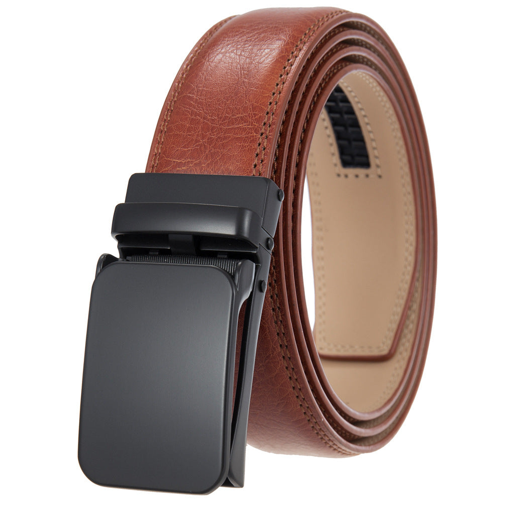 Ceinture homme Yves Lin 60 marron clair avec boucle automatique noire en alliage métallique et finition lisse. #fullwidth