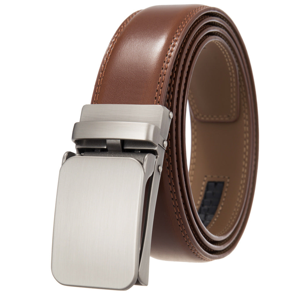 Ceinture homme Yves Lin 95 en cuir marron avec boucle automatique argentée automatique
