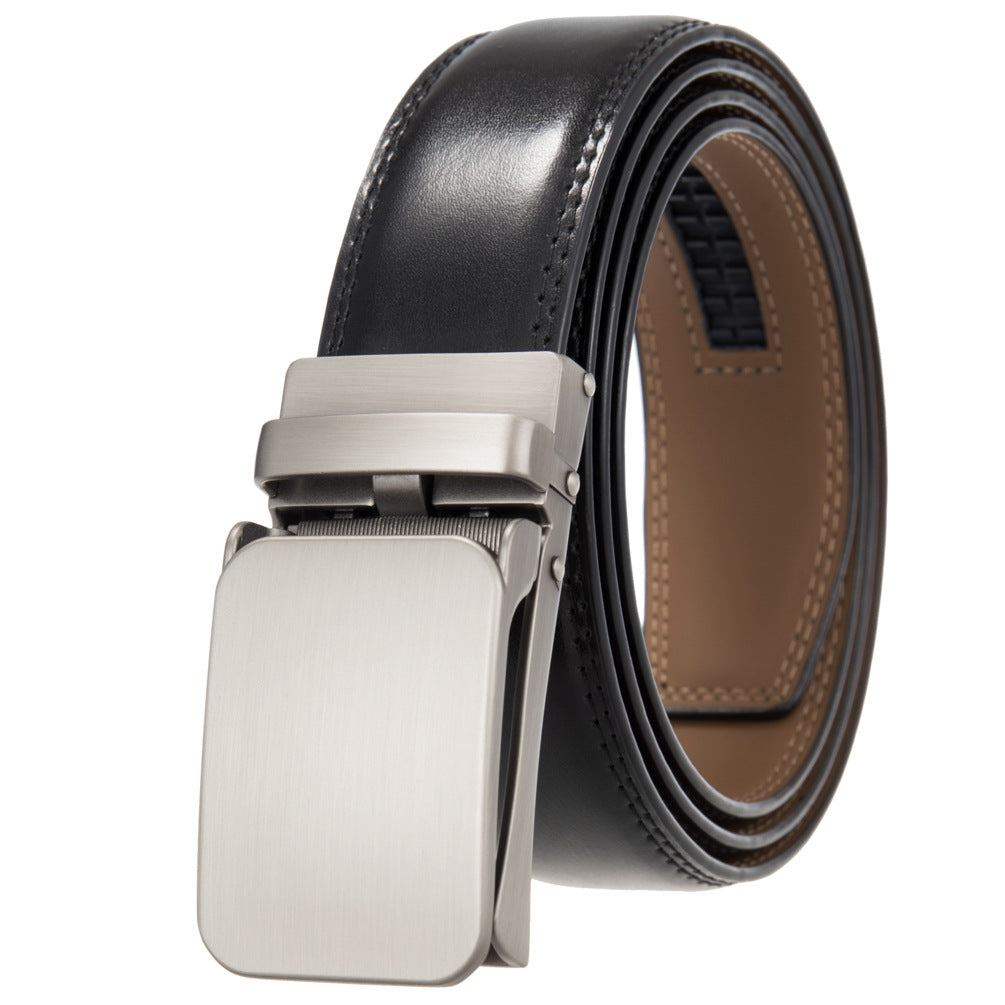 Ceinture homme Yves Lin 95 noire avec boucle rectangulaire argentée automatique en alliage métallique. Cuir refendu de vachette.