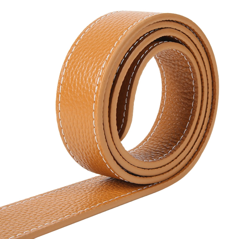 Ceinture Zéphyrine en cuir pleine fleur de vachette marron clair, grainé avec coutures blanches contrastantes, sans boucle ni trous, se nouant à la taille.