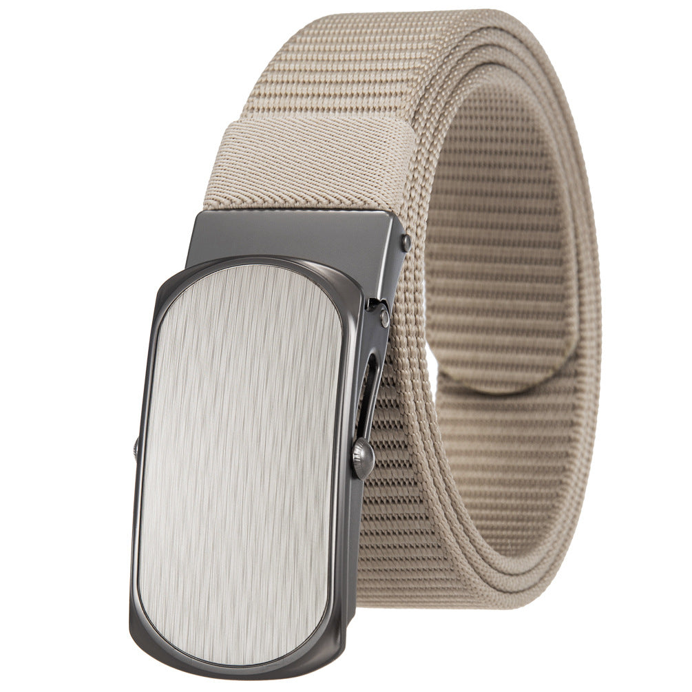 Ceinture homme Zola 2 beige en tissu texturé avec boucle automatique rectangulaire en alliage gris brossé