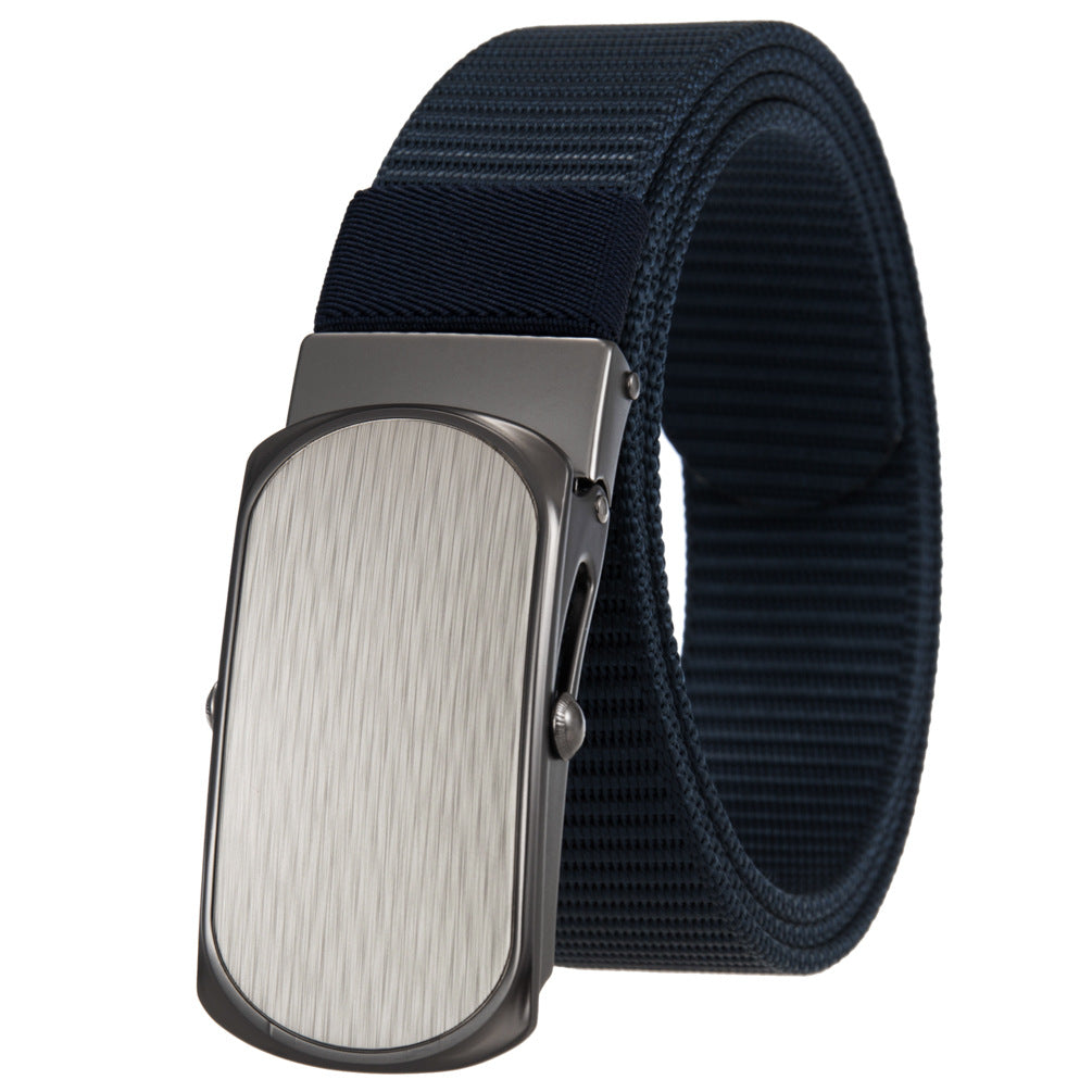 Ceinture homme Zola 2 en tissu bleu marine avec boucle automatique rectangulaire en alliage gris et finition brossée #fullwidth