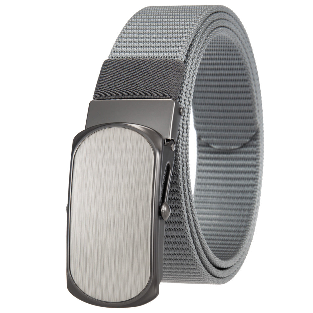 Ceinture homme Zola 2 grise en tissu texturé avec boucle automatique rectangulaire en alliage gris brossé.